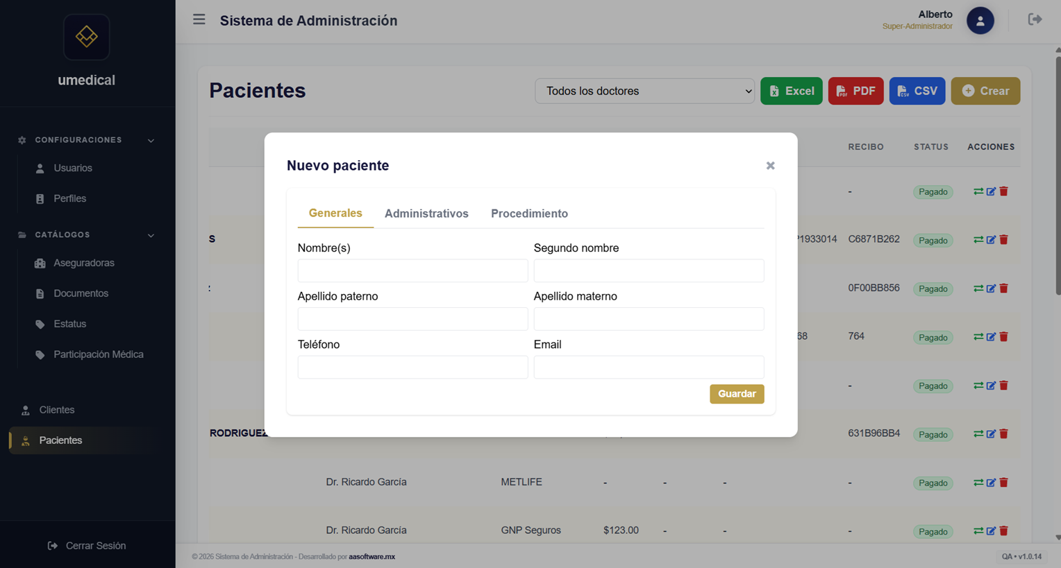 Umedical+ - Datos administrativos