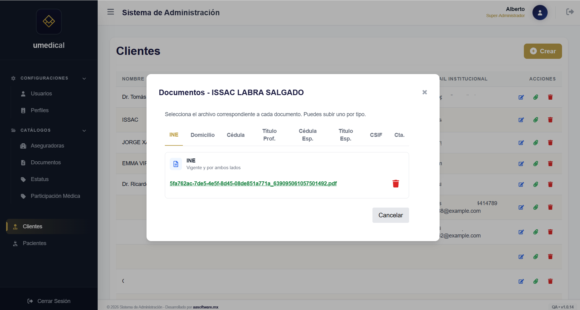 Umedical+ - Usuarios